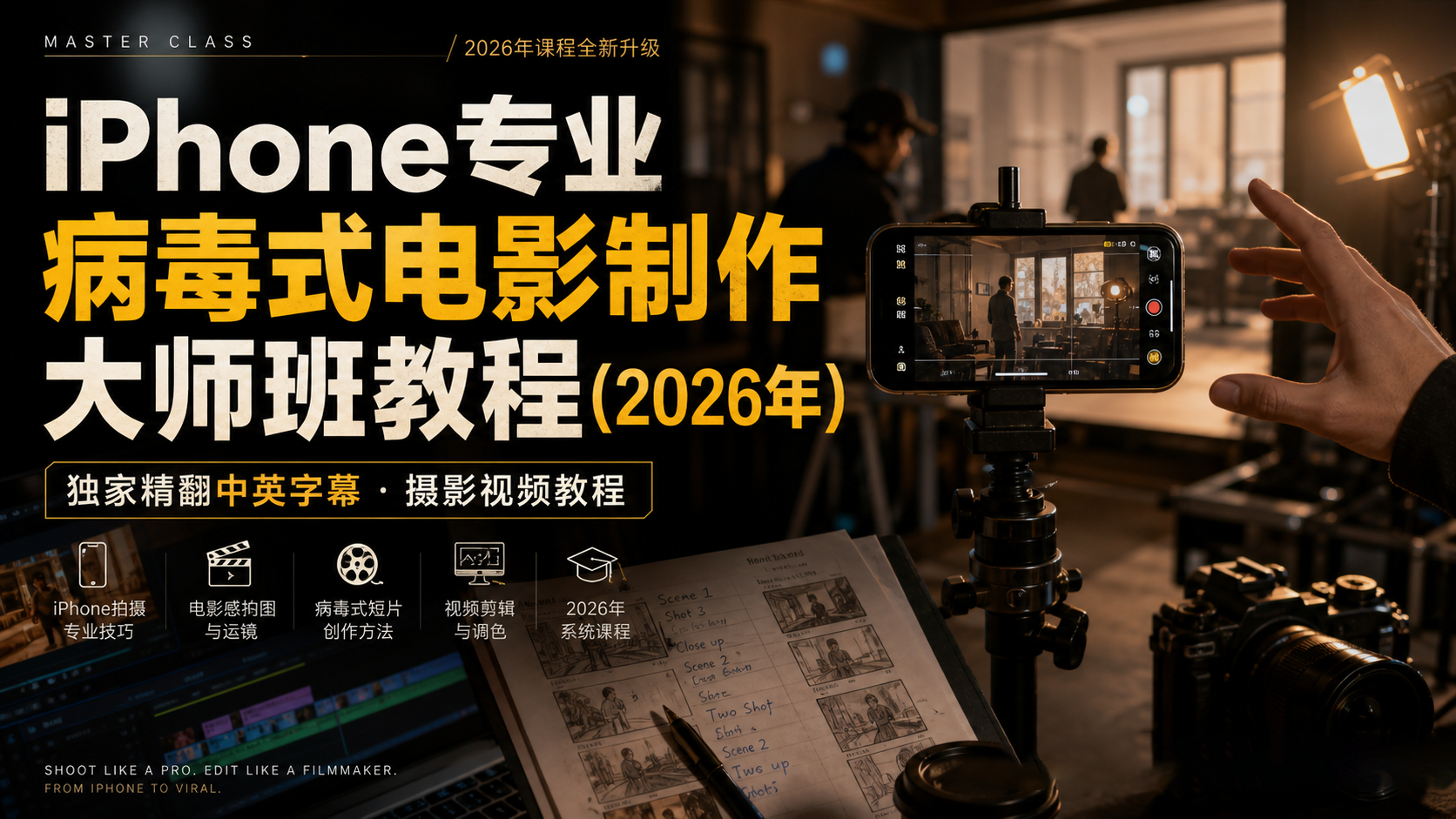 iPhone专业病毒式电影制作大师班2026年教程-独家精翻中英字幕-美夕摄影