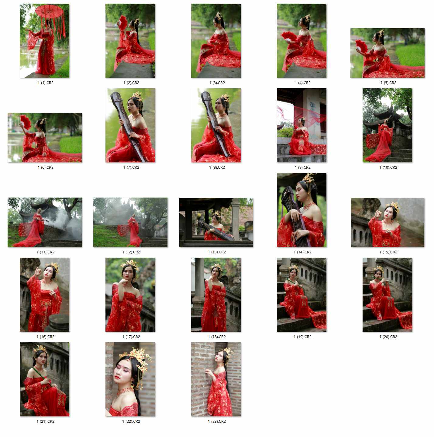 图片[2]-23张红色古筝唐裙华服美女RAW原图佳能6D CR2格式调色练习素材-美夕摄影