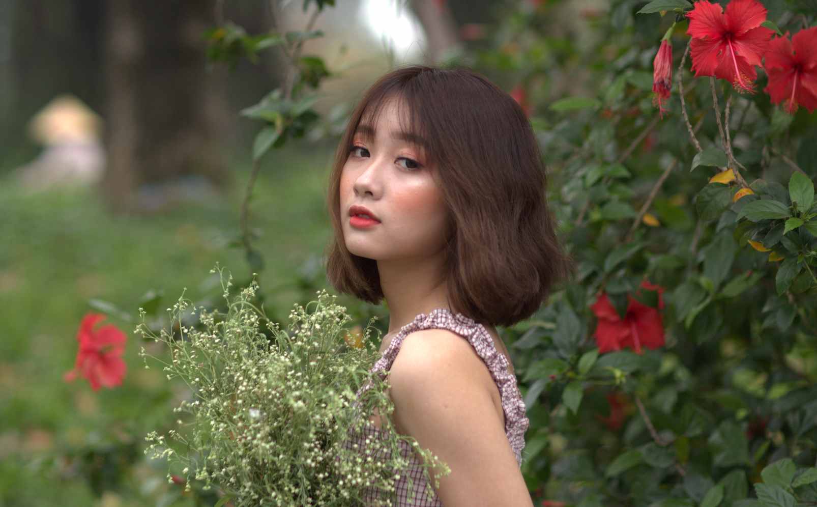30张木槿花下-邻家清纯美女摄影RAW原图佳能6D CR2格式练习素材-美夕摄影