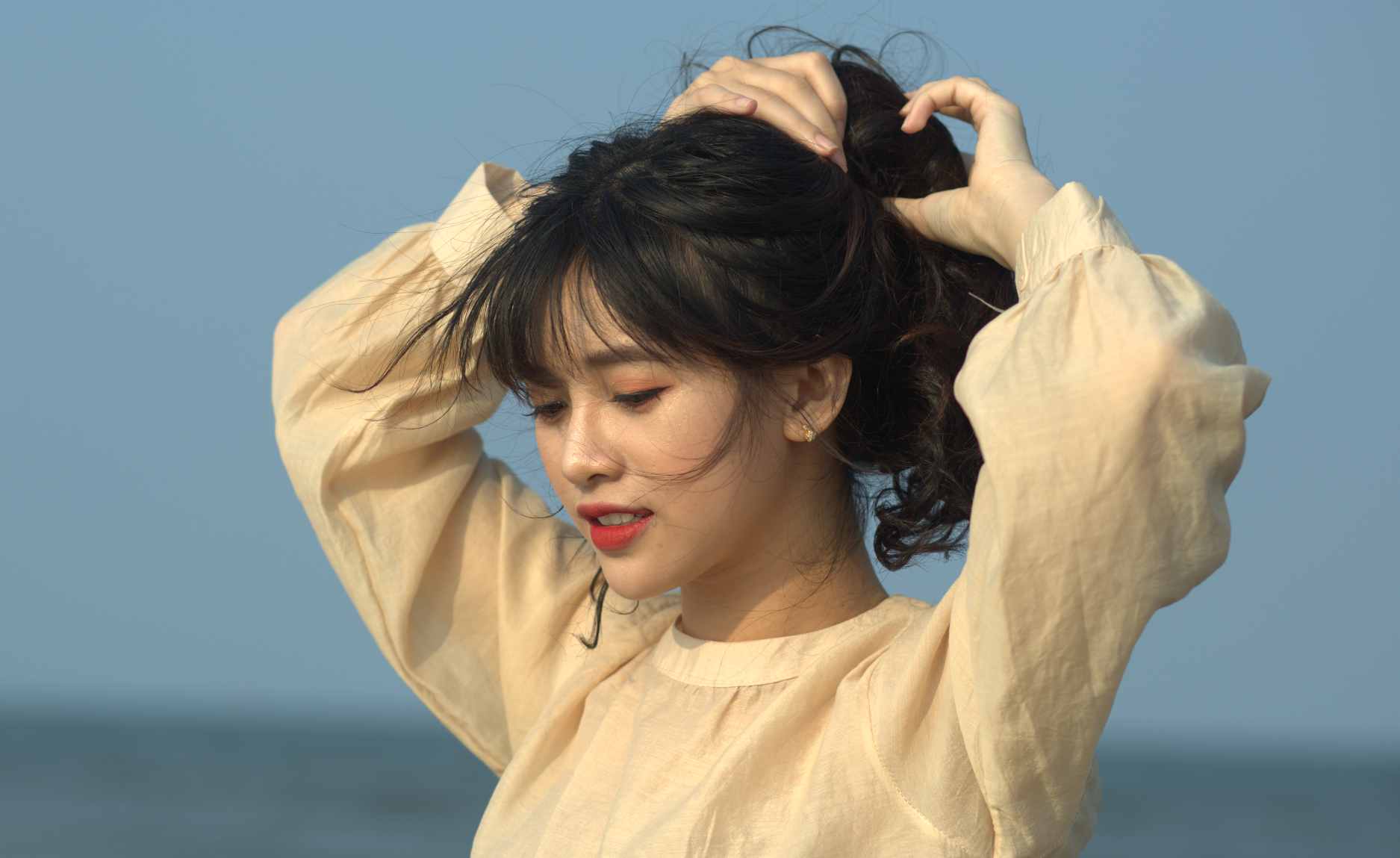 55张海边清新日系人像RAW原图佳能5D3 CR2格式人像调色练习素材-美夕摄影