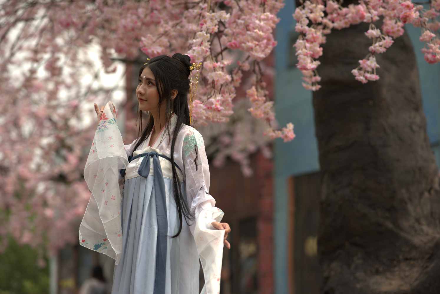 19张粉色海棠花中国古装汉服美女RAW原片尼康D810 NEF格式练习素材-美夕摄影